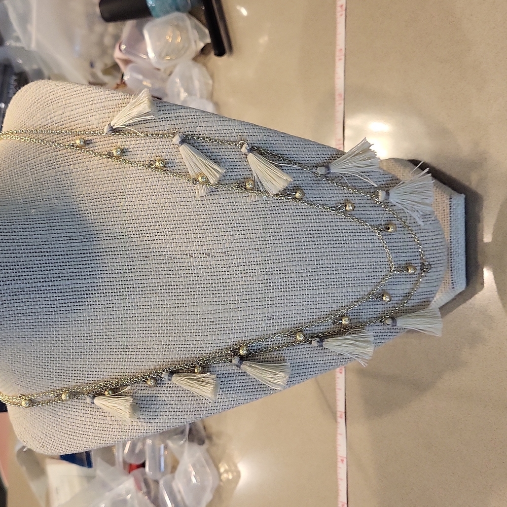 Loft Gold Cream Tassel Double Strand Necklace That Slips Over Your Head
